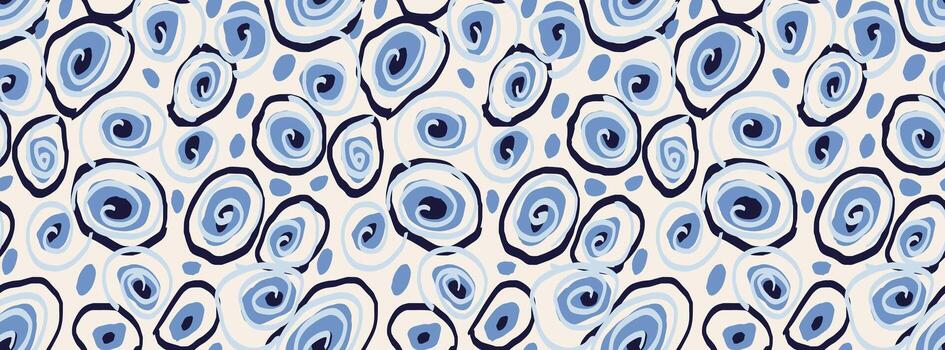 Seamless pattern with abstract spiral shapes in blue tones on a light background. Playful hand drawn texture perfect for fabric, wrapping paper, and modern decor vector