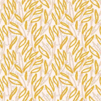 sin costura resumen modelo con mano dibujado orgánico hojas en mostaza y beige en un suave crema antecedentes. moderno botánico textura para tela, envase, y decoración vector