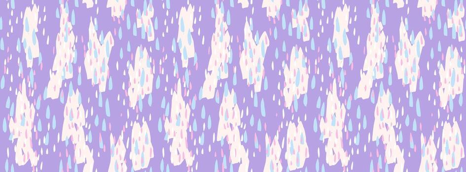 Seamless abstract pattern with soft organic shapes and scattered drops in lavender, pink, blue, and cream. Modern hand drawn design for textile, wrapping, and decor vector