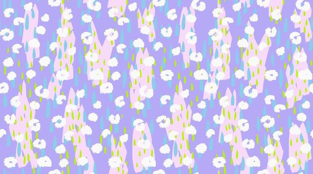 sin costura resumen modelo con negrita formas, azul y verde gota de agua elementos, y mano dibujado floral puntos en un Violeta, púrpura antecedentes. moderno diseño para textiles, envase, digital huellas dactilares vector