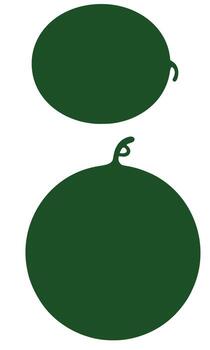 Two dark green watermelons, one larger than the other, positioned vertically with the smaller one on top, showcasing their simple, rounded shapes and curved stems vector