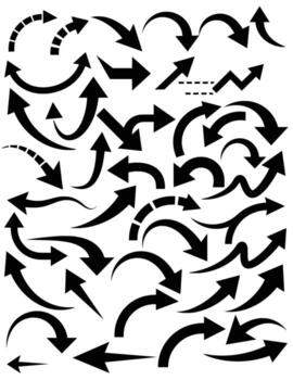 colección de curvo negro flecha diseños, presentando varios estilos para navegación, indicación, y visual comunicación en gráfico proyectos y presentaciones vector