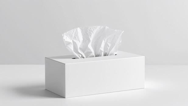 Rectangular White Container, With White Tissue Paper, Minimalist Visual Composition. photo