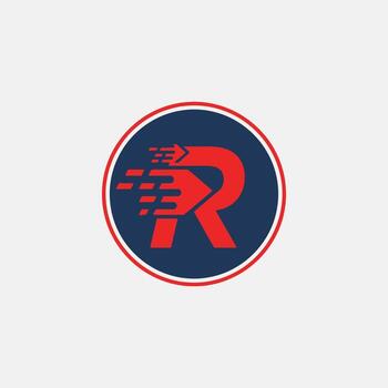 Red R Logo Emblem With Motion Lines Inside Navy Circle for Branding and Identity vector