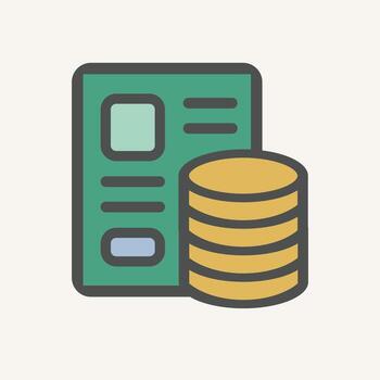 A stack of coins and a document icon vector