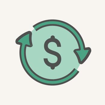 A green dollar sign in a circle with arrows pointing to it vector