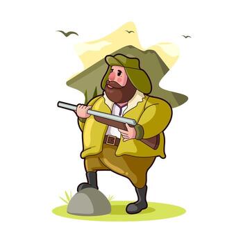 Cartoon hunter in nature setting vector