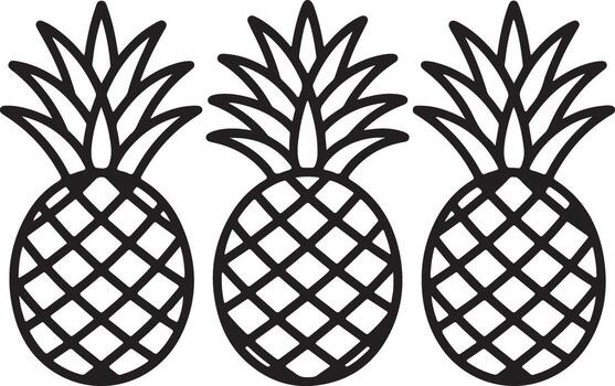 Three stylized pineapples in a seamless repeating pattern on white background vector