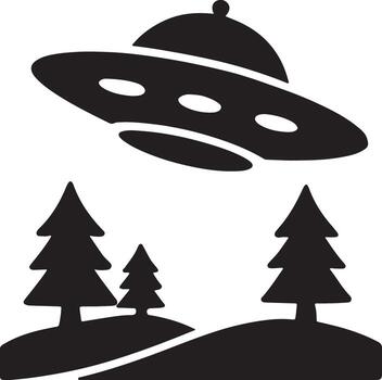 Unidentified flying object over forest hill minimalistic design template vector