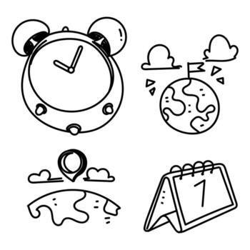 a set of four icons that include a clock, calendar, and a globe vector