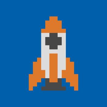 Pixel rocket with orange fins and retro charm, ideal for arcade games, space themed UI, or nostalgic digital environments. vector