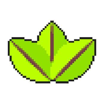 Pixel leaf with green segments and brown veins in retro style, ideal for nature themed games, eco UI, or nostalgic digital assets. vector