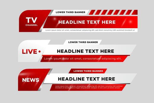 Modern Red White Lower Third Banners Broadcast Graphics Set vector