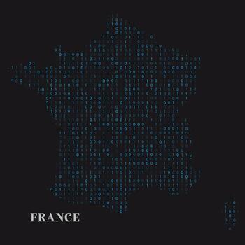 Francia mapa contorno digital binario código tecnología vector