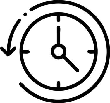 Black line art icon of a clock with a circular arrow and a dot vector