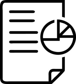 Black outline of document with pie chart on white background vector