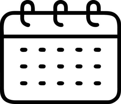 Black outline calendar icon with rounded corners and three spiral binding loops vector