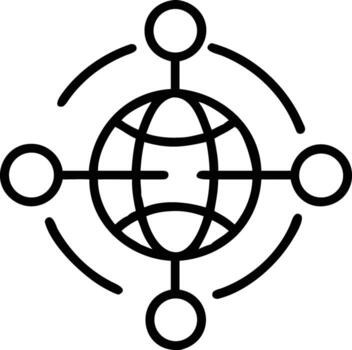 Black globe network connection icon with four nodes vector