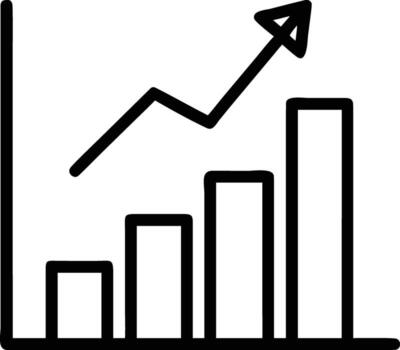 Black outline bar graph with upward trending arrow on white background vector
