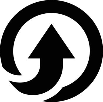 Black arrow pointing upwards within a circular shape, symbolizing upload or progress. vector