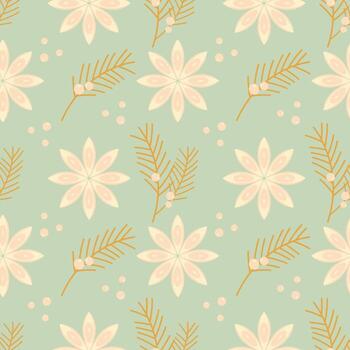 Pastel pattern with stars Anise, branches Juniper and berries for greeting cards and wrapping paper. Merry Christmas and Happy New Year. vector