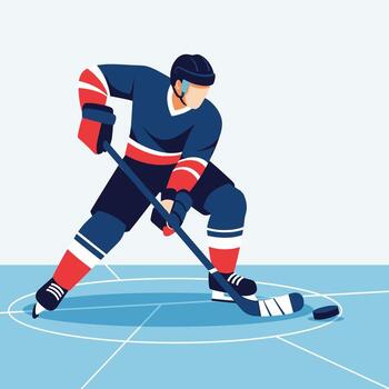Hockey Player In Action On Ice With Stick And Puck In Game Situation vector