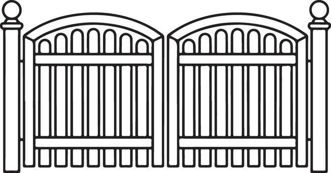 Ornate arched entryway with decorative posts and vertical bars gate fence vector