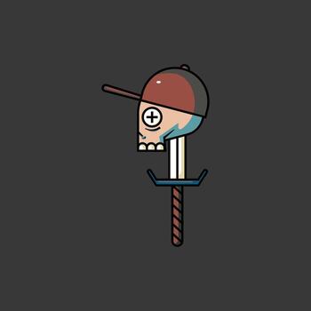 Skull with a Hat on the Tip of a Sword vector
