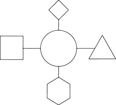 Central circle connected to square diamond triangle and hexagon shapes diagram flowchart vector