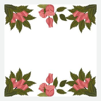 A square frame decorated with a border of dusty pink roses and buds at the top and bottom edges. vector