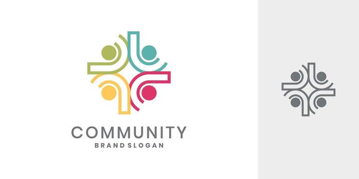 Abstract community logo with people icon, symbol of unity and teamwork. vector