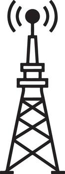 Communication tower symbol transmitting signals broadcasting waves for connectivity and wireless data transmission network infrastructure concept vector