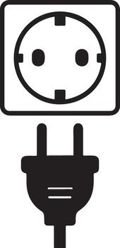 Simple icon representation of electrical plug connecting to socket symbolizing power connection and energy supply vector