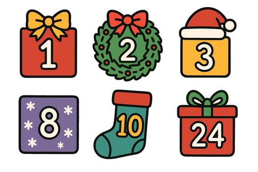 Festive Advent calendar with colorful holiday symbols and numbers vector