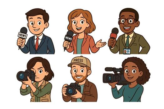 News reporters and camera operators in a professional setting vector