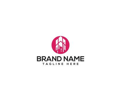 Architectural Logo A simple and sleek logo concept, featuring stylized buildings within a vibrant circle, symbolizing urban development, progress, and innovative design. vector