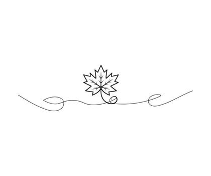 Simple Maple Leaf Ornament A minimalist line drawing captures the elegance of a single maple leaf, elegantly interwoven with organic curves and subtle details, creating a clean and harmonious design. vector