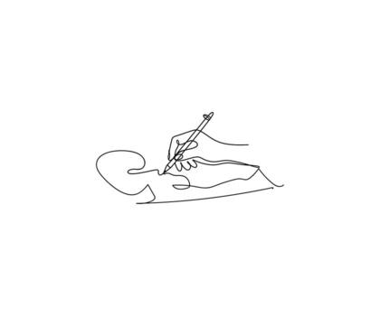 Hand-drawn Sketch A minimalist line drawing captures the essence of creation, as a hand guides a pen across a surface, symbolizing the art of writing and sketching. vector