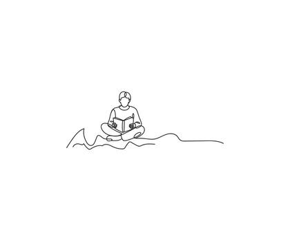 Serene Solitude A simple yet profound depiction of a figure immersed in reading, capturing the essence of quiet contemplation. vector