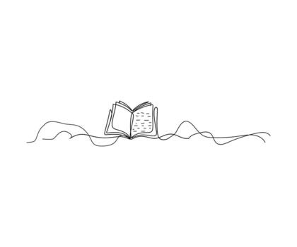 Open Book of Knowledge A minimalistic line drawing presents an open book, symbolizing the endless world of information and learning, inviting you to dive into the stories within. vector