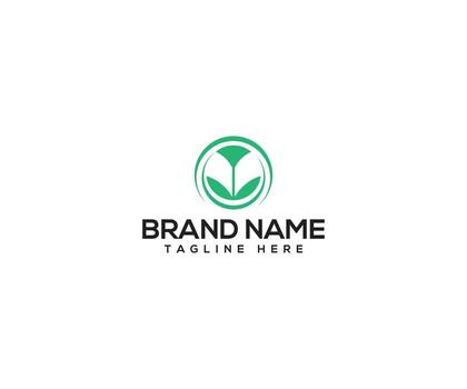 Green Emblem Logo A minimalist logo featuring a stylized green leaves arranged within a circular frame, symbolizing growth and balance with text beneath. vector