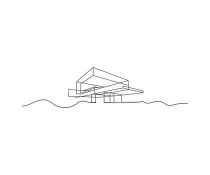 Modern Architectural Sketch An abstract architectural line drawing showcasing a contemporary building with sleek lines and a minimalist design. vector
