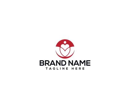 Abstract Conceptual Logo A minimalist logo featuring a stylized design with a central heart symbol, encircled by a minimalist frame, representing values of care, connection, and unity. vector