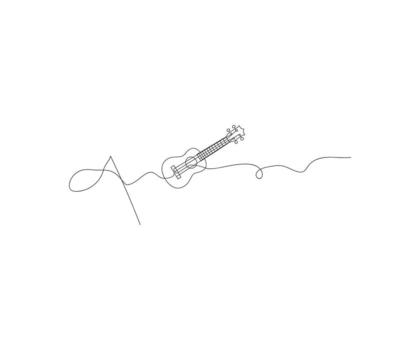 melodía en uno línea un minimalista linea sola ilustración de un ukelele, evocando el sencillez de música y el esencia de artístico expresión. vector