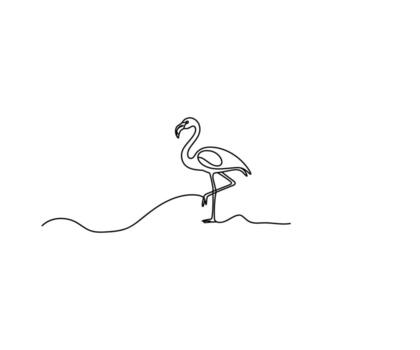 Flamingo Art A minimalist sketch of an elegant flamingo, its graceful form depicted in a single, continuous line. This artwork evokes a sense of serenity and refined beauty. vector