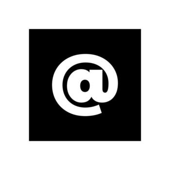 A white at symbol on a black square. Simple design highlighting negative space vector