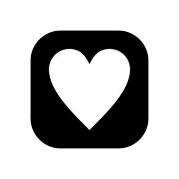 A white heart shape set inside a black rounded square frame on a white background vector