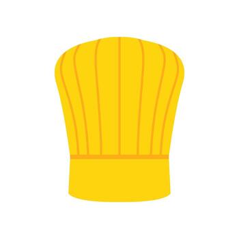A simplified, yellow chef's hat with vertical lines and a distinct brim vector