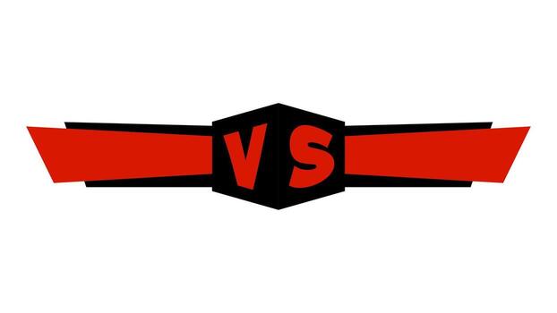 Bold VS logo in red letters within a black hexagon shape with a red ribbon vector