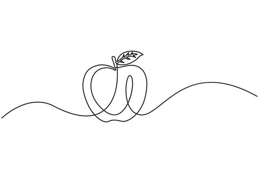 Continuous line apple art simple modern fruit design concept vector